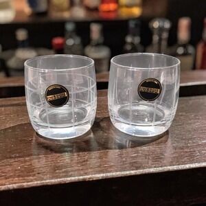 Fifth Avenue Crystal Old Fashioned Glasses,‎ Set of 2, Engraved Grid Drinkware